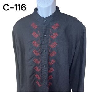 Sz Large Cubavera Black Red Button Down Long Sleeve